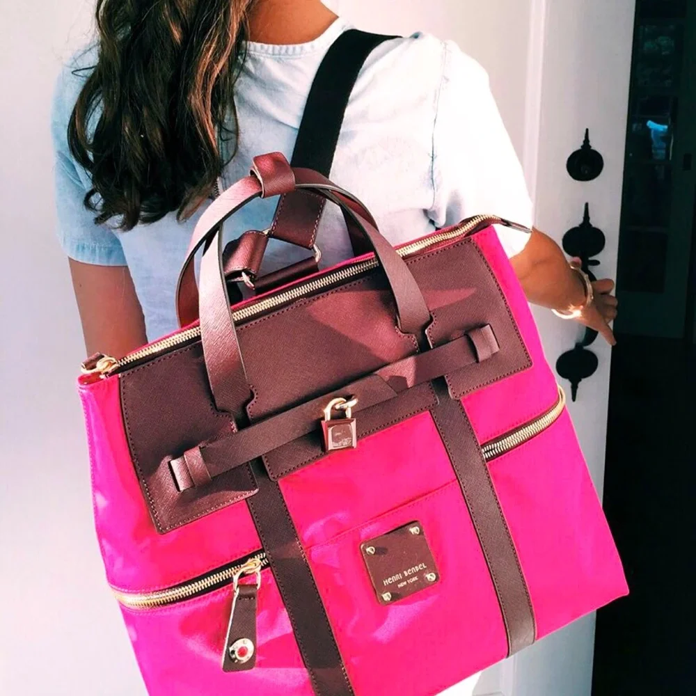 RARE Magenta Pink HENRI BENDEL Large Jetsetter Leather Convertible Backpack Bag - Picture 15 of 16